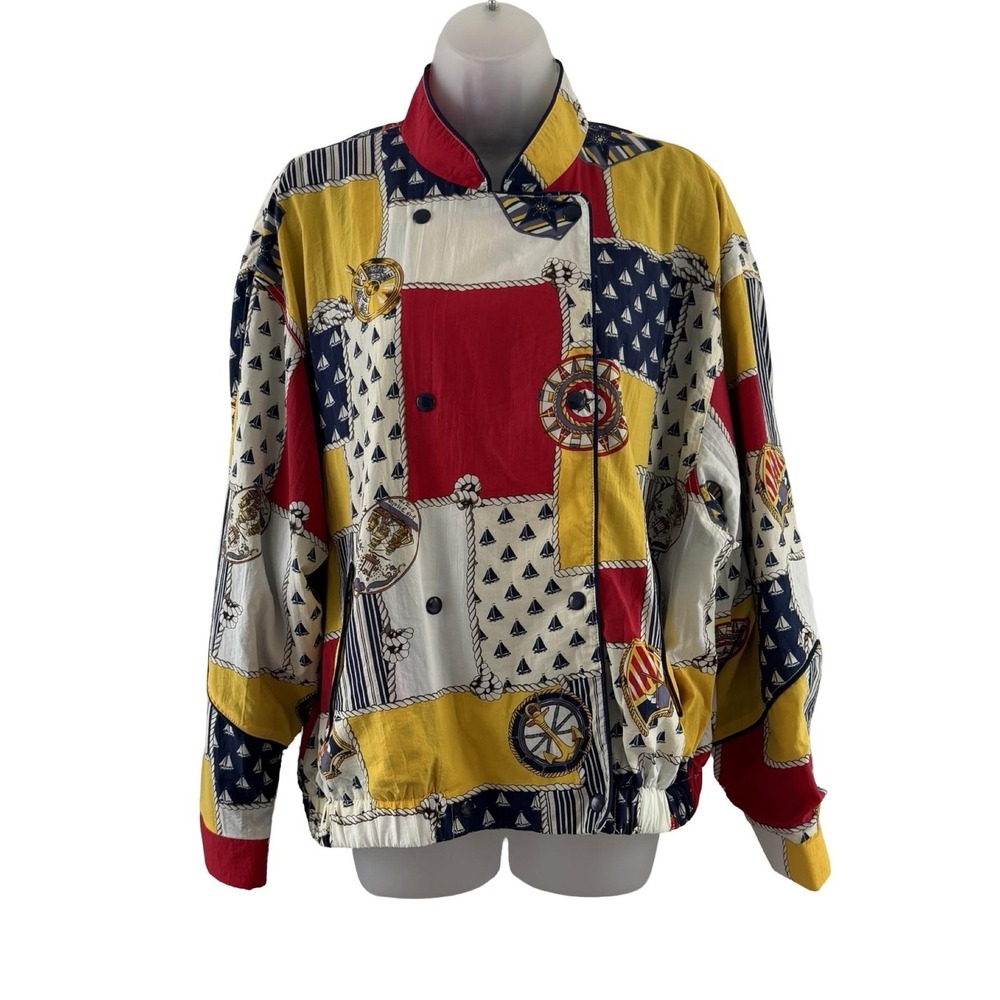 Vintage Liz Sport Jacket Womens XL Nautical Sailboat Windbreaker 80s Yacht Club